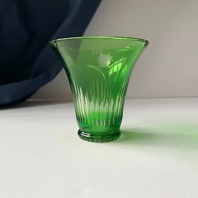 Buy Green Cut To Clear Small Glass Vase Possibly Bohemian, Vintage Art Glass • 19.60£