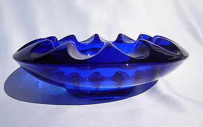 Buy Vintage Bohemian Cobalt Blue Art Glass Ashtray Superb Design By Adolf Matura • 35£