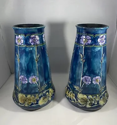 Buy Rare Pair Antique Morris Ware Vases George Cartlidge Art Nouveau C1920s 26.5cm • 495£