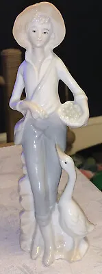 Buy Vintage Porcelain Shepherdess Girl With Hat Feeding Geese. Lladro Style. Mint. • 19.99£