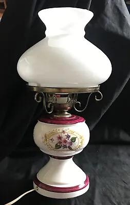 Buy Vintage Floral Table Lamp Ceramic Oil Lamp With White Glass Shade Electric • 40£
