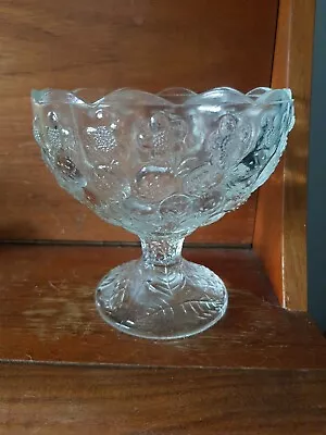 Buy Vintage 1960 Cut Mould Glass Bowl Pedestal Footed Strawberry Fruit Leaves Leaf  • 22.50£