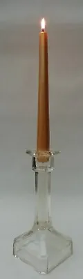 Buy Vintage Art Deco Single Clear Pressed Glass Hollow Pillar Candlestick 19cm • 10.99£