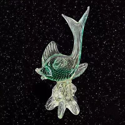 Buy Large Venetian Art Glass Fish Heavy Figurine Green Clear With Bullicante Bubbles • 162.45£
