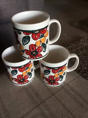 Buy Three Staffordshire Tableware Mugs With Red/orange Flower Pattern • 1£