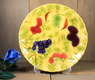 Buy Antique French Majolica Serving Plate Platter Fruits SARREGUEMINES Art Nouveau • 104.96£