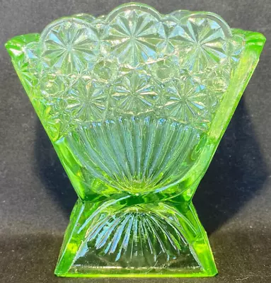 Buy Green Vaseline Glass Daisy & Button Pattern Flower Rose Fan Vase Uranium / Glows • 43.23£