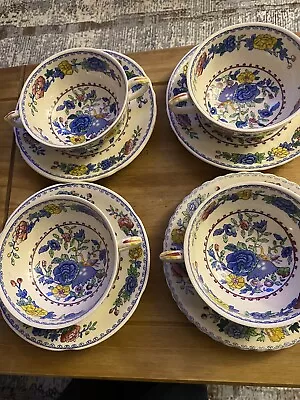 Buy 3 Bowls & 4 Side Plates Masons Blue Regency Soup Coupe Bowls Vgc Vintage • 32£