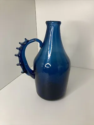 Buy Vintage Hand Blown Blue  Bubble Glass Bottle Vase Or Carafe • 28£