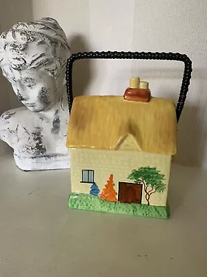 Buy Art Deco 1930s Carlton Ware Biscuit Barrel Ceramic Pot Yellow Thatched Cottage • 60£