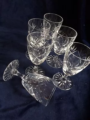 Buy 6 Vintage Cut Crystal,cut Glass Drinking Glasses,10cm Tall, Shaped Stems,g/c • 8.50£
