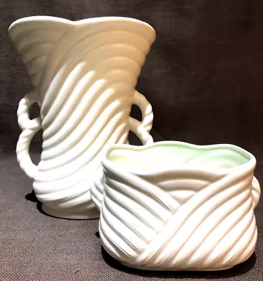 Buy Pair Of Vintage SYLVAC Pottery Rope Design Cream Vases • 8£