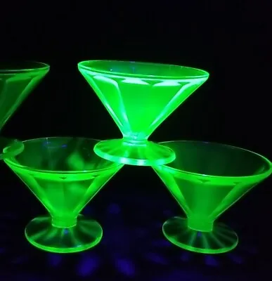 Buy 5 Vintage Uranium Vaseline Federal Depression Glass Sherbet/Champagne Cups Set • 32.23£