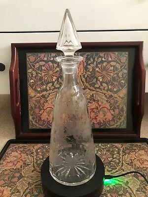 Buy Vintage Art Deco Style Floral Etched Glass Decanter Bottle With Stopper • 19.99£