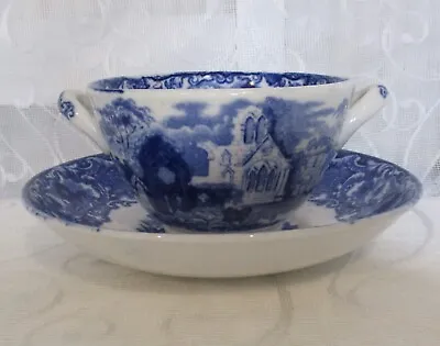 Buy Antique George Jones Abby 1790 Blue & White Two Handled Cup And Saucer 1910's • 25.49£