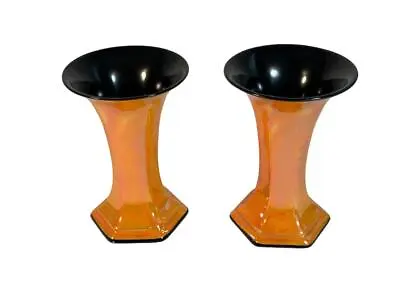 Buy Pair Orange Lustre Crown Ducal Ware Trumpet Vases England, Art Deco • 85.16£