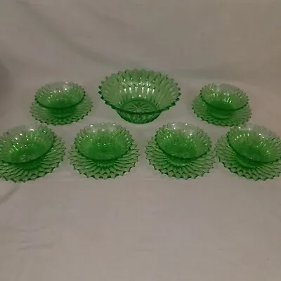 Buy Vinatge Art Deco 30s Green Glass Fruit Jelly Bowl & Serving Bowls Plates • 30£