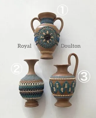 Buy Royal Doulton Lambeth Kiln Antique SILICON Vase Jug 3 Piece Set 1884 UK • 388.16£
