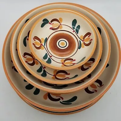 Buy 7 Pc. Hand Painted Signed Terracotta Pottery Ceramic Bowl & Platter Set • 49.26£