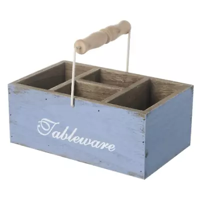 Buy Rustic Kitchen Cutlary Holder - Retro Blue Shabby Chic Tableware And Condiment • 8.99£