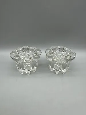 Buy Pair Vintage Clear Glass Beaded Edge Flower Shaped Taper Candle Holders • 10£