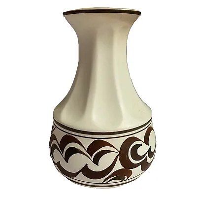 Buy Vintage Mid Century Modern E Radord Vase England Hand  Painted Brown Flowers • 14.99£