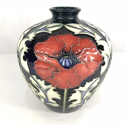Buy Moorcroft Poppy Vase Dark Blue 1996 Rachel Bishop Design Second Silver Line • 159£