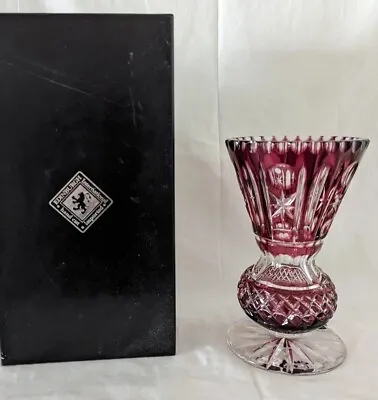 Buy Heavy Edinburgh Imported Cranberry Crystal Thistle Vase • 65£