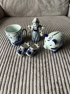 Buy Vintage Delft Ware Collection (2 Clogs, Milkmaid, Mug And Moneybox) • 15£