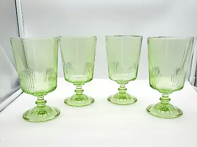 Buy Martha Stewart Vaseline Style Glass Footed Water Goblets Tea Glasses Set Of 4 • 28.46£