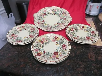 Buy ZSOLNAY HUNGARY PECS 6 Hand Painted Dessert Plates & Serving Plate • 165.96£