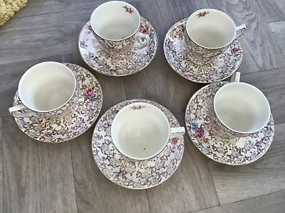 Buy Vintage BCM Nelson Ware Flower Patterned Tea Cups And Saucers X5 • 3.99£