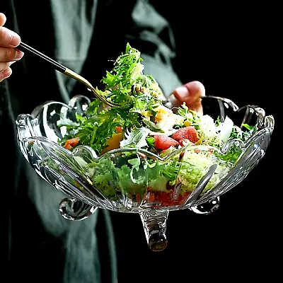 Buy Large Glass Crystal Clear Fruit Bowl Creative Footed Modern Deep Dish Bowl 23cm • 11.99£