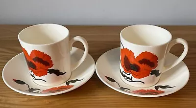 Buy Wedgwood Susie Cooper Corn Poppy Coffee Tea Cups & Saucers X 2. 1 Saucer Cracked • 4£