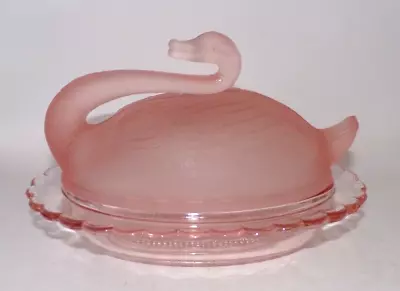 Buy Sowerby Glass Art Deco Pink Satin & Clear Swan Butter Dish Frilled Base • 25£
