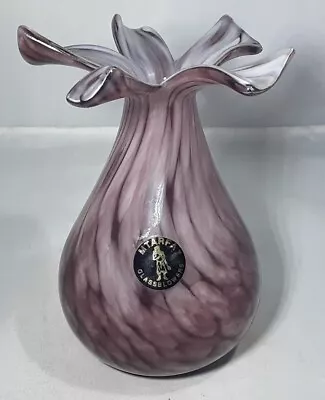 Buy Vintage Mtarfa  Glassblowers Maltese Art Glass Fancy Purple & White Vase • 14£