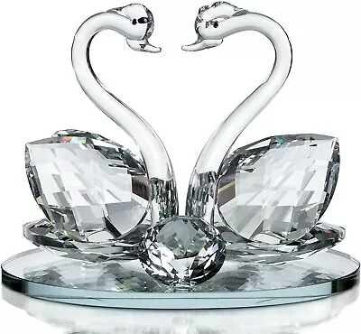 Buy Crystal Glass Animal Double Swan Figurine Graceful Elegance For Your Decor • 13.99£