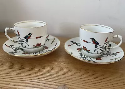 Buy Pair Of Antique Hand Painted 1920s Bone China Tea Cups And Saucers Kingfishers • 27.99£