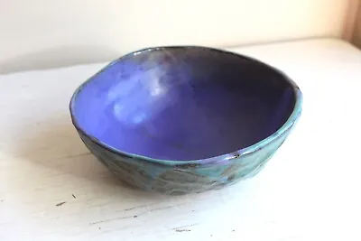 Buy 7 In Student Pottery Hand Built Low Bowl Purple Teal Brown Rye Clay Wabi Sabi • 20.87£