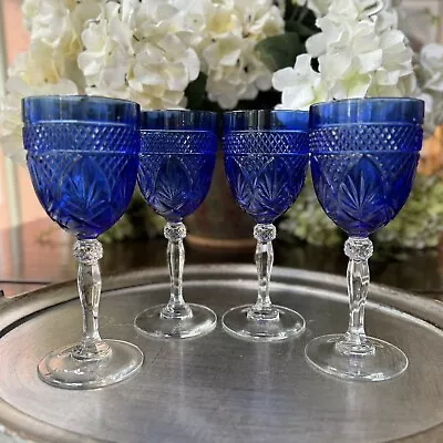 Buy 4 Cristal D'Arques Antique Sapphire Blue Water Goblets Wine Glasses 8” Excellent • 47.43£