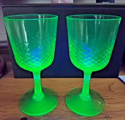 Buy 2 Antique Victorian Green Uranium Vaseline Wine Glass • 25£