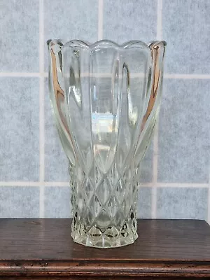 Buy Vintage Glass Vase Pressed Clear Mid Century Tapered Scalloped Heavy 7.5  • 9.90£