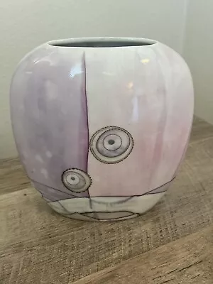 Buy Vintage Iridescent Lusterware Galaxy Circles Vase 6” Porcelain Pink Gray • 31.83£