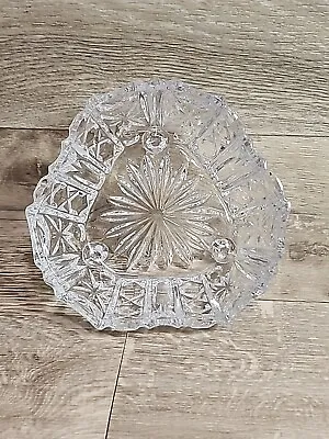 Buy Vintage Clear Cut Crystal, Thick/Heavy Glass, 3-Footed, 3-Sided Bowl, Starburst • 17.54£
