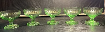 Buy Set Of 5 Vintage Depression Uranium Glass Dessert Or Champagne Glasses • 37.93£