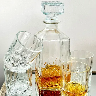 Buy 5pc Crystal Whiskey Decanter Set With Tumbler Glasses Collection Alcohol Gift • 17.99£