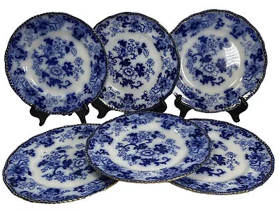 Buy 6 Antique Doulton Burslem England Flow Blue Nankin Floral Pattern Plate 9” READ • 143.85£