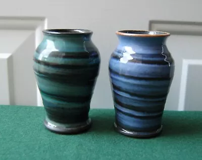 Buy Yorkshire Pottery Small Swirl Vase Lot-Pair-Harome Yorkshire-Green & Blue-Wold • 12.95£