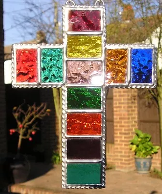 Buy Stained Glass Rainbow Cross Suncatcher Hand Made In England • 37£