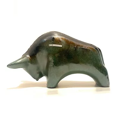 Buy Otto Keramik Bull- Malta Green Fat Lava Glazed Ceramic Bull- West German Pottery • 87.50£